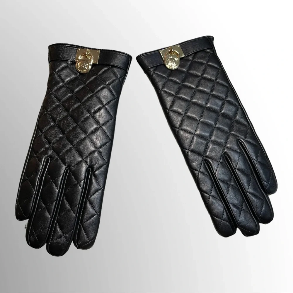 NEW MICHAEL KORS Quilted Leather Gloves Tech Technology Size Large